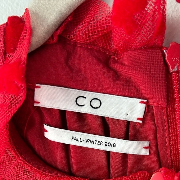 CO Collections Red Floral Embroidered Mock Neck Midi Dress Sz XS - Picture 7 of 8